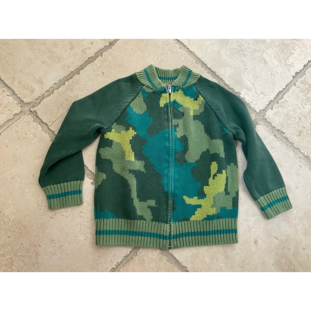 Tea‎ Collection green camouflage zip sweater - boys size Small (4-5)